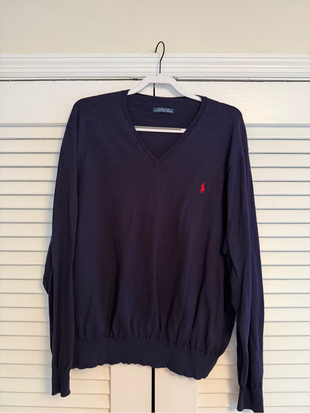 Ralph Lauren Classic Pima CottonMen's V-Neck Sweater - Navy with Red Logo